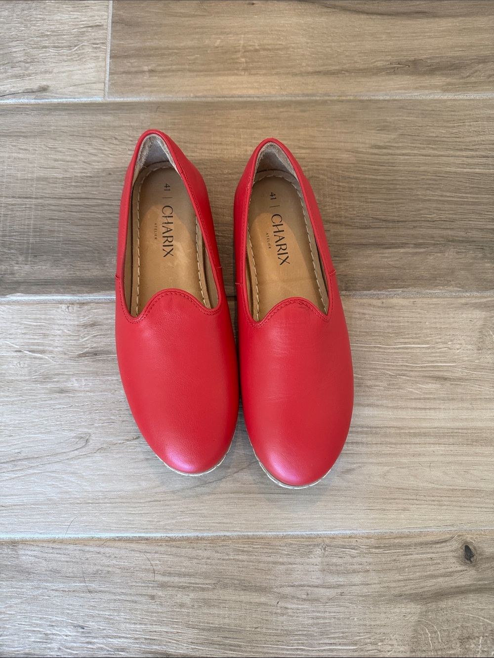 Charix 41 red leather espadrille loafers slip ons